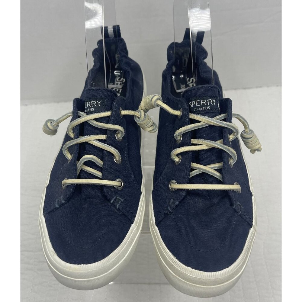 Sperry Womens Casual Navy Blue Canvas Slip-On Sneakers SZ 7M